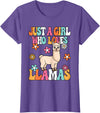 BALARI Just A Girl Who Loves Llamas Cute Groovy Alpaca Llama Kids T-Shirt - Purple Heather
