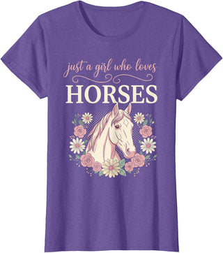 Horse Clothes for Girls Women Horse Riding for Girls Women Just a Girl Who Loves Horses T-Shirt - Purple Heather