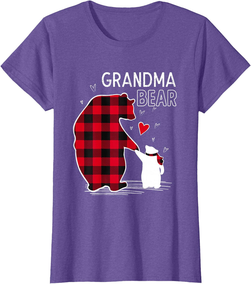 Papa & Mama Bear Outfit Grandma Bear Christmas Pajama Red Buffalo Plaid T-Shirt - Purple Heather