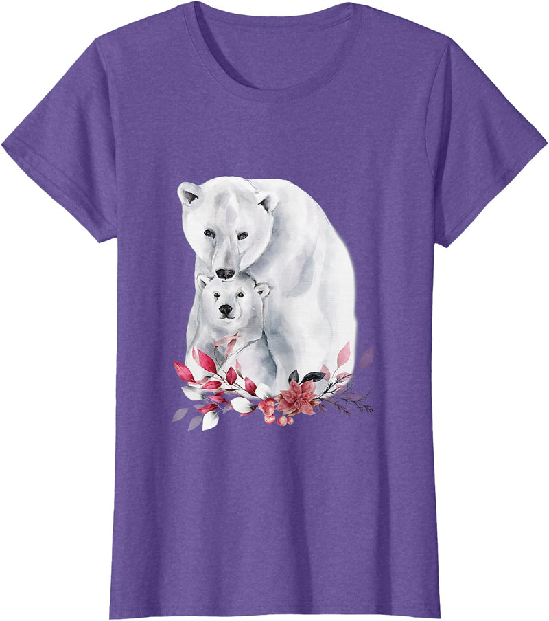 Mama Polar Bear and Baby Cub for Girls and Women T-Shirt - Purple Heather