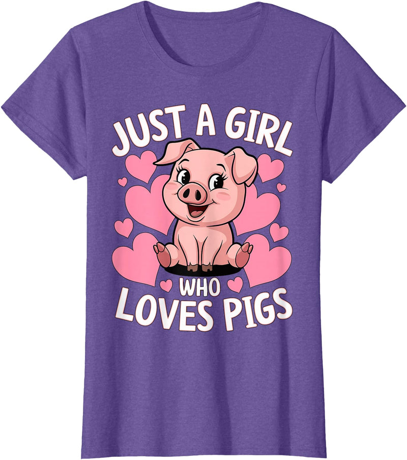 Magical and Funny Pig Farmer Gifts Just a Girl who loves Pigs T-Shirt - Purple Heather