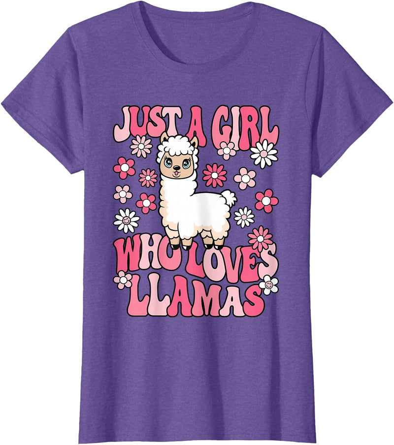 KATYLIN Just A Girl Who Loves Llamas Llama Lover Girls Kids T-Shirt - Purple Heather