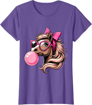 Humorous Horse Girl Gifts Horse Bubblegum Horse Girl Horseback T-Shirt - Purple Heather