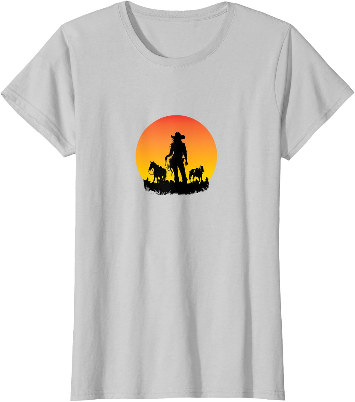 Horses Cowgirl T-Shirt - Silver Grey