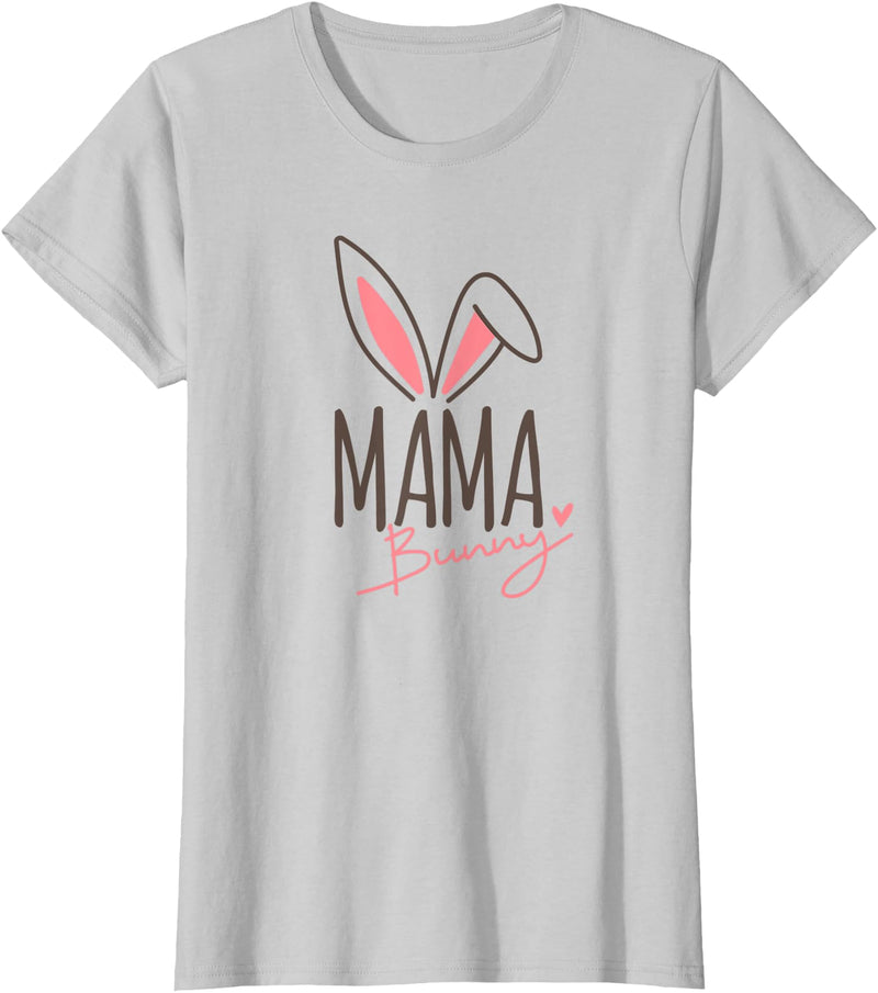 Womens Mama Bunny, Cute Bunny Rabbit Ears, Family Easter T-Shirt in Silver Grey