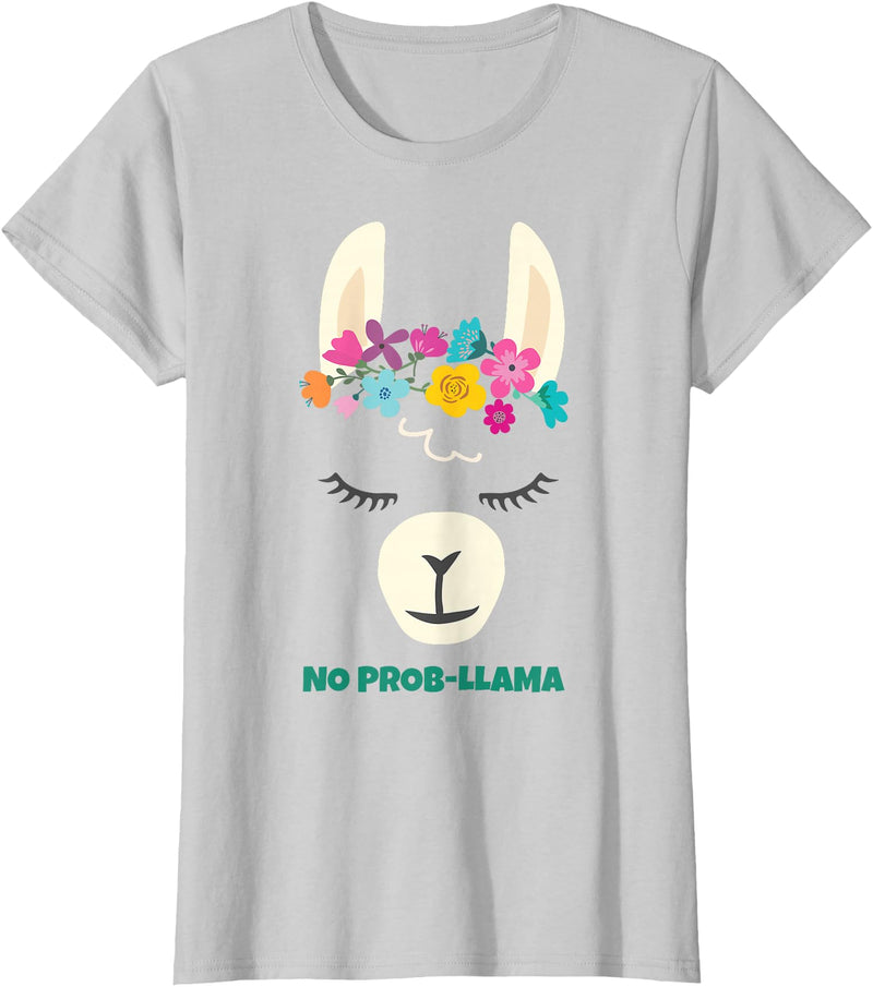 Llama Shirts & Alpaca Gifts No Prob Llama Christmas Women Kids Girls Birthday T-Shirt - Silver Grey