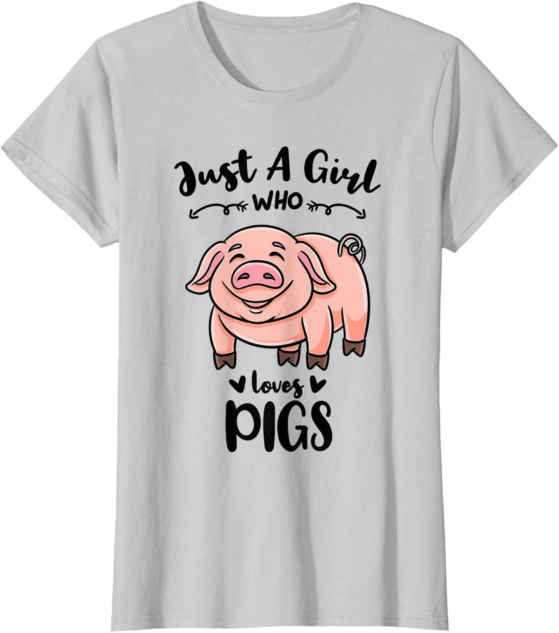Just A Girl Who Loves Pigs T-Shirt - Silver Grey