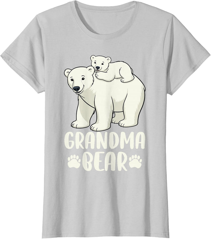 Polar Bear Family Art Creations Grandma Bear and Cub T-Shirt - Silver Grey