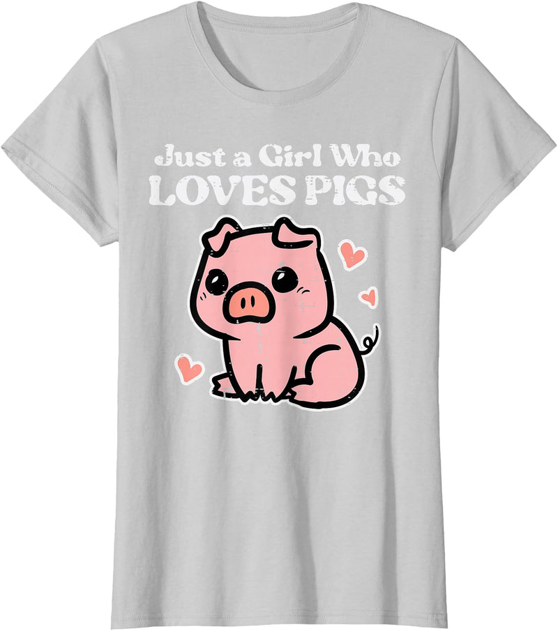Pig Lover Shirts For Men Women Kids Just A Girl Who Loves Pigs Cute Hog Swine Toddler Girls Kids T-Shirt - Silver Grey