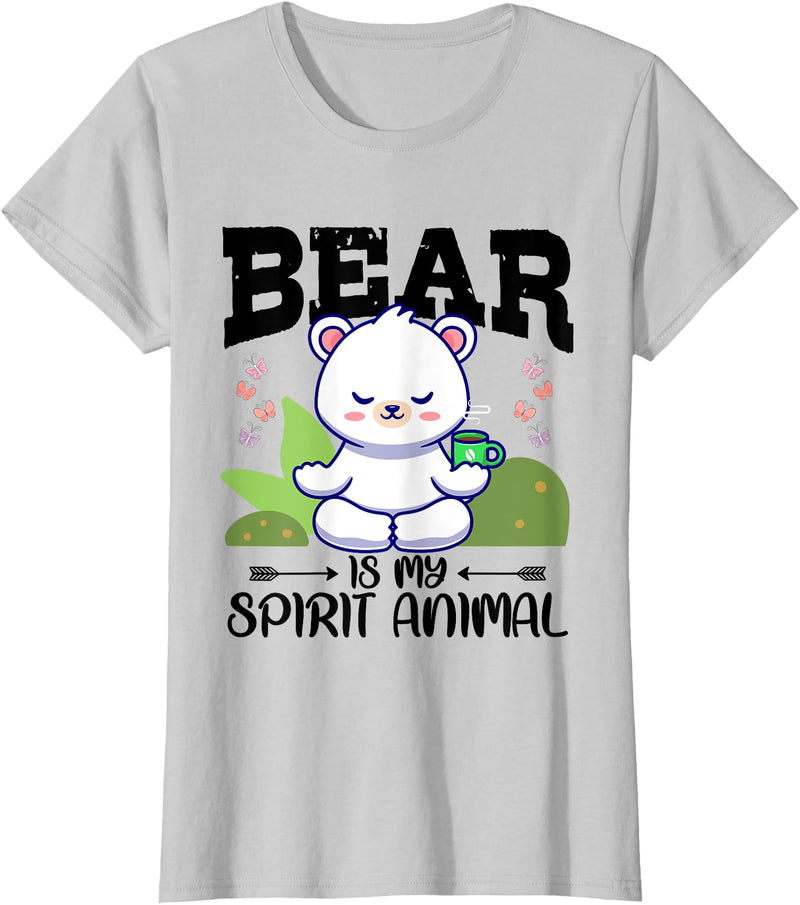 Women's & Girls Bear Is My Spirit Animal Cute Fun Bear Is My Spirit Animal Cute Funny Kawaii Bear T-Shirt - Silver Grey