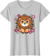 KATYLIN Cute Lion Flowers Lion Lover Women Girls Kids T-Shirt - Silver Grey