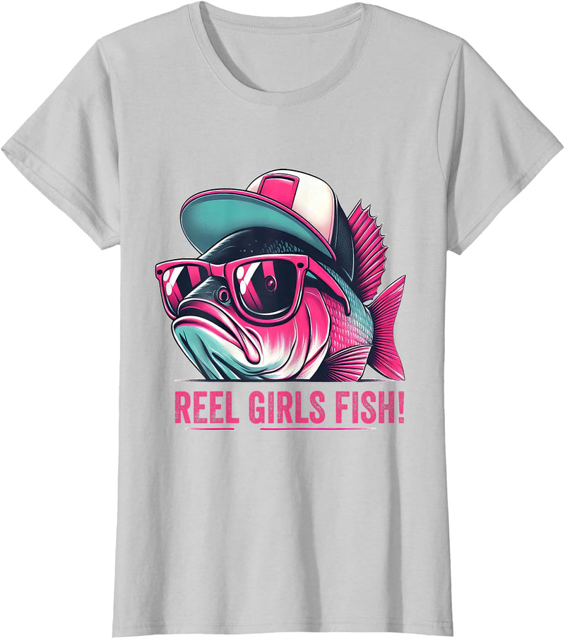 Reel Girl Fish Fishing Fisherwomen Gifts Shirt Reel Girl Fish Fishing Fisher Bass Fish T-Shirt - Silver Grey