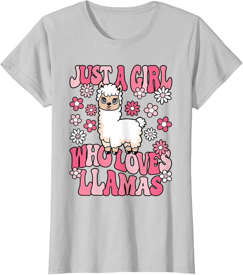 KATYLIN Just A Girl Who Loves Llamas Llama Lover Girls Kids T-Shirt - Silver Grey