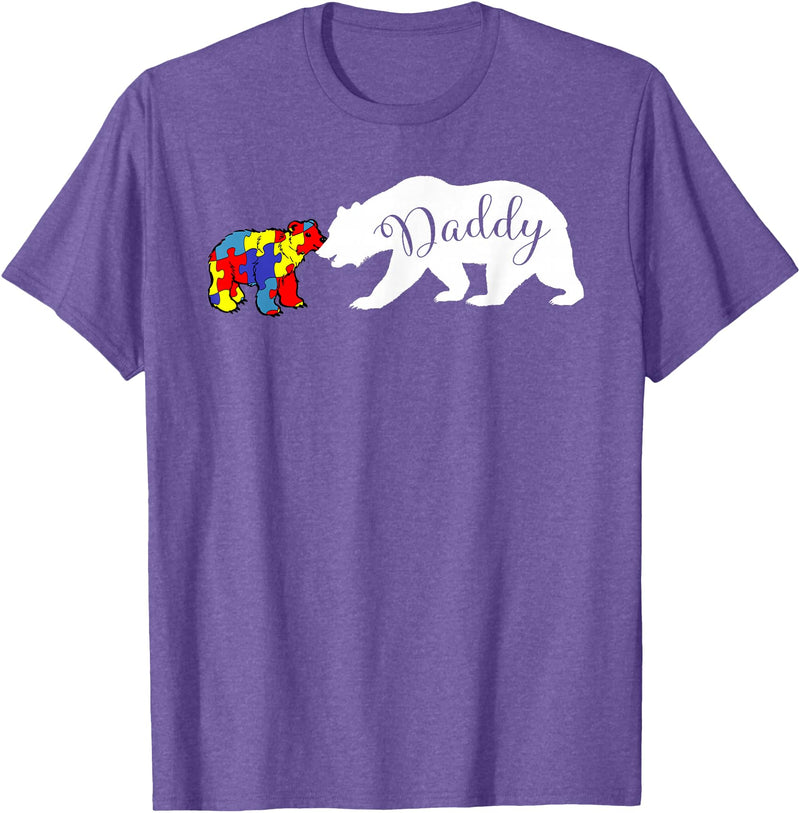 Matching Family Autism Awareness Shirts Daddy Bear Autism Awareness month Dad Grandpa Men Gift T-Shirt - Purple Heather