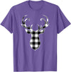 Buffalo Plaid Deer Clothing Co. by AAM Black & White Classic Christmas Buffalo Plaid Deer Head T-Shirt - Purple Heather