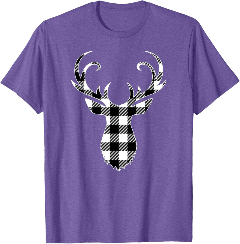 Buffalo Plaid Deer Clothing Co. by AAM Black & White Classic Christmas Buffalo Plaid Deer Head T-Shirt - Purple Heather