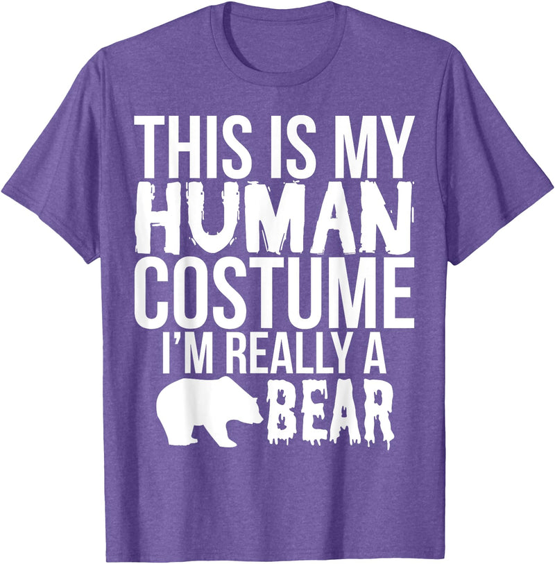 Halloween Funny - This Is My Human Costume Bear T-Shirt - Purple Heather