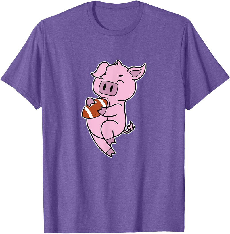 American Football USA animal Touchdown sport ball Pig plays American Football T-Shirt - Purple Heather