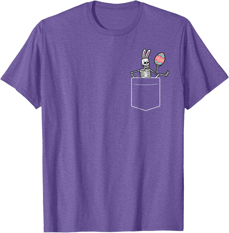 Easter Skeleton Bunny Pocket Funny Rabbit Men Women Kids T-Shirt in Purple Heather