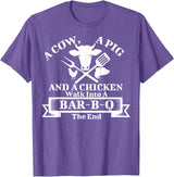 A Cow, A Pig And A Chicken Shirts A Cow, A Pig And A Chicken Walk Into A Bar-B-Q. The End T-Shirt - Purple Heather