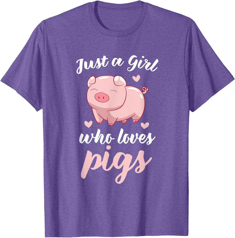 Cute Pig Tees Just A Girl Who Loves Pigs Cute Pig Lovers Gift T-Shirt - Purple Heather