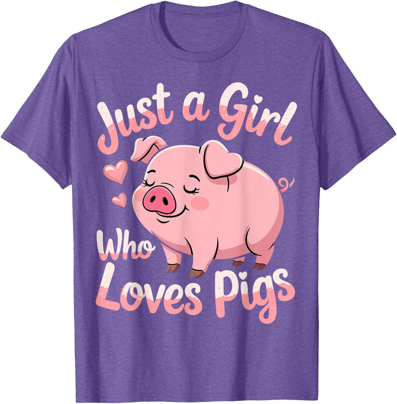 Funny Pig Lovers Pig Cute Just A Girl Who Loves Pigs T-Shirt - Purple Heather