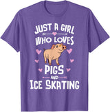 Pigs Memme Pigs And Ice Skating Gifts for Girls Women T-Shirt - Purple Heather