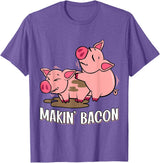 Funny sayings Farmers organic Farmers Animals Makin` Bacon Pig Bacon Farmer T-Shirt - Purple Heather