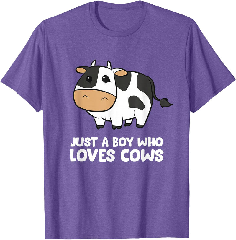 Funny Cow Lover Gifts Just a Boy Who Loves Cows T-Shirt - Purple Heather