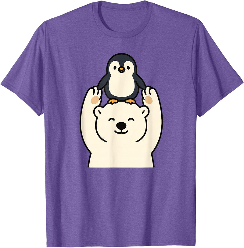Wild Harmony Friends Co Polar Bear Penguin Friendship Cute Best Friends T-Shirt - Purple Heather