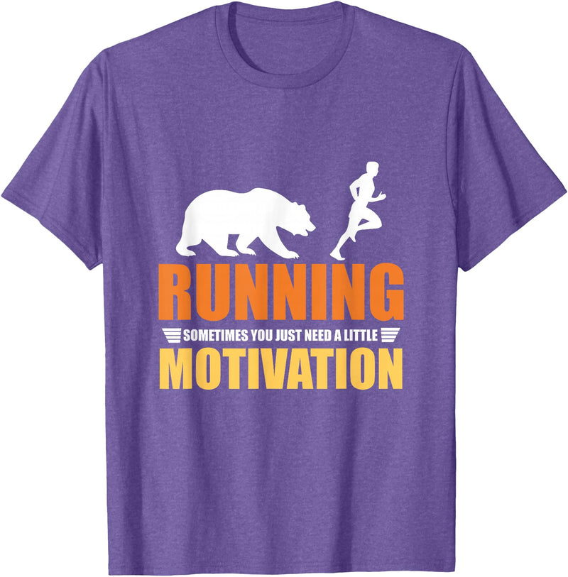 Running Motivation Bear Shirt Company Running Needs A Little Motivation Bear Chasing T-shirt T-Shirt - Purple Heather