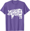 Pig Diagram T-Shirt | Butcher T-Shirts Pig and Pork Diagram Shirt, Butcher Shirt, Bacon Tee T-Shirt - Purple Heather