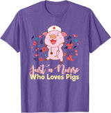 Humorous Omnivore Practitioners Saying Sarcastic Funny Just A Nurse Who Loves Pigs Men Women Mom Worker Pun T-Shirt - Purple Heather