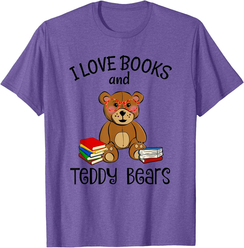 Teddy Bears, Cute Teddy Bear Lover Gifts Adorable Teddy Bear Love Books and Teddy Bear Reading T-Shirt - Purple Heather