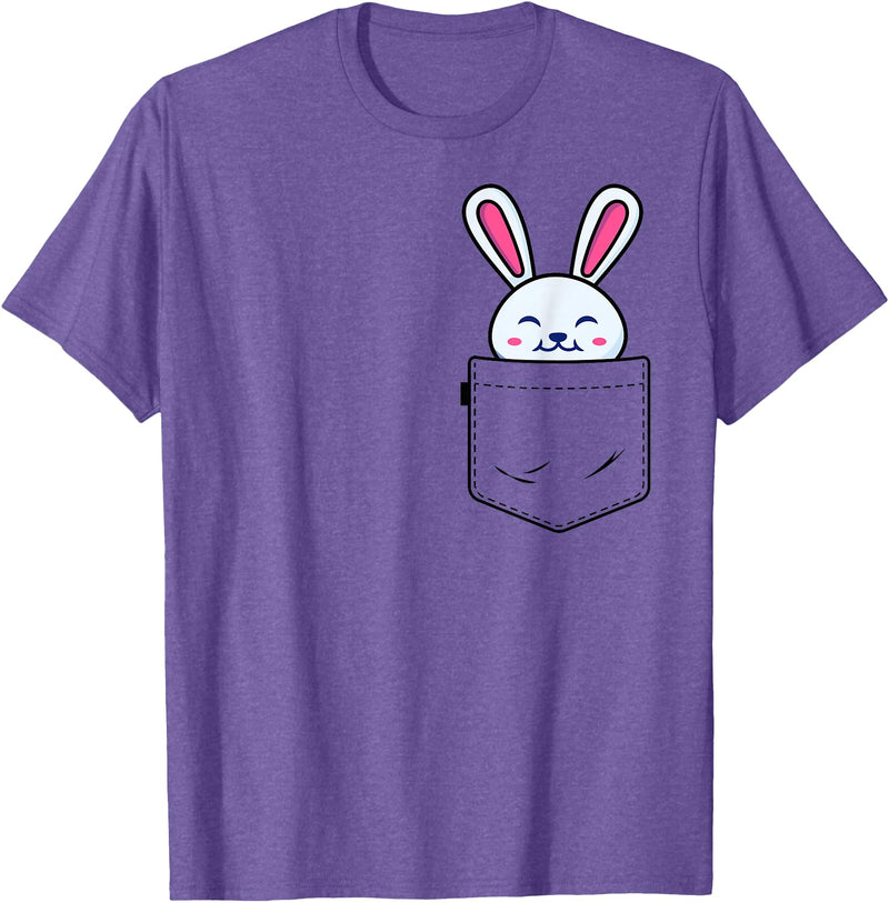 Bunny in Pocket Rabbit Lover Gifts for Women Men Kids T-Shirt (White) in Purple Heather