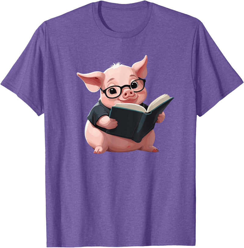 Book Lovers Pig reading Books Cute Pig is reading a Book, Reading Pig T-Shirt - Purple Heather