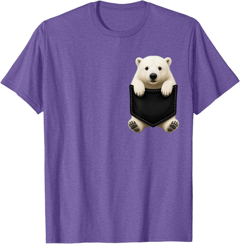 Funny Polar Bear in Pocket Polar Bear Lover Cute Pocket T-Shirt - Purple Heather