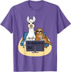 Funny Llama Shirts Sloth And Llama Gamer - Zookeeper Zoo Animal Lovers T-Shirt - Purple Heather