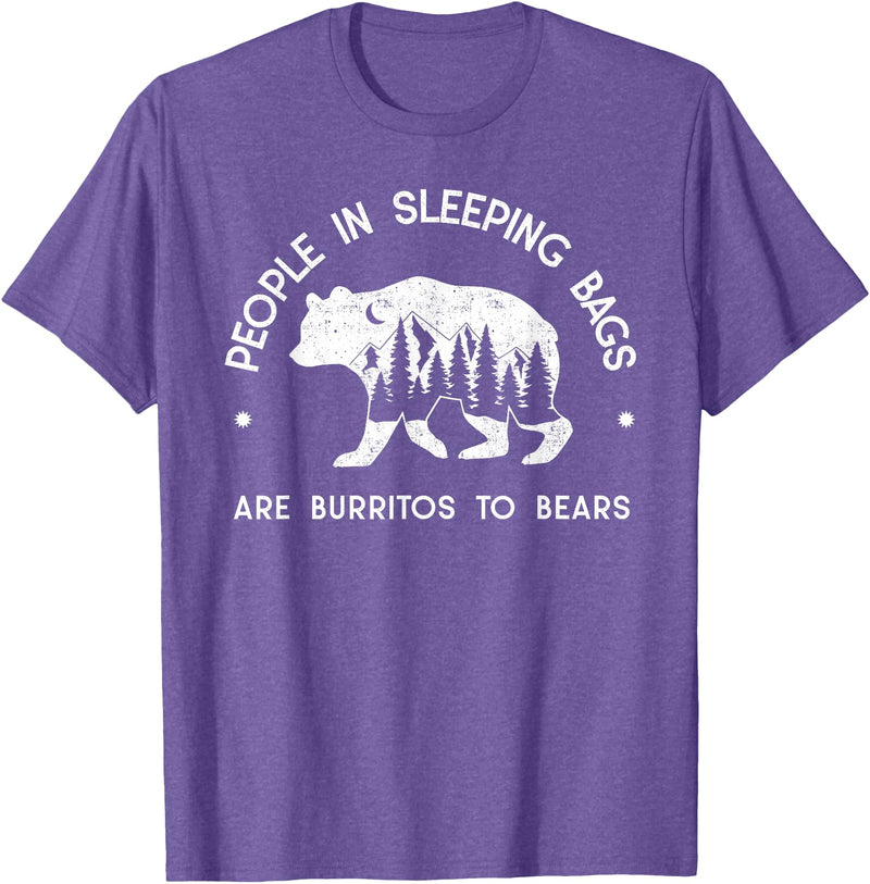 IN NATURE DESIGN CO. PEOPLE IN SLEEPING BAGS ARE BURRITOS TO BEARS T-Shirt - Purple Heather