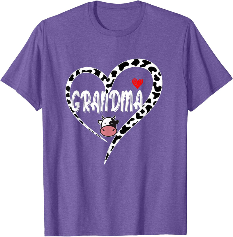 Black White Family Cow Farm Grandma Cow Print Cow Heart Pattern Farmer Cows Mother's Day T-Shirt - Purple Heather