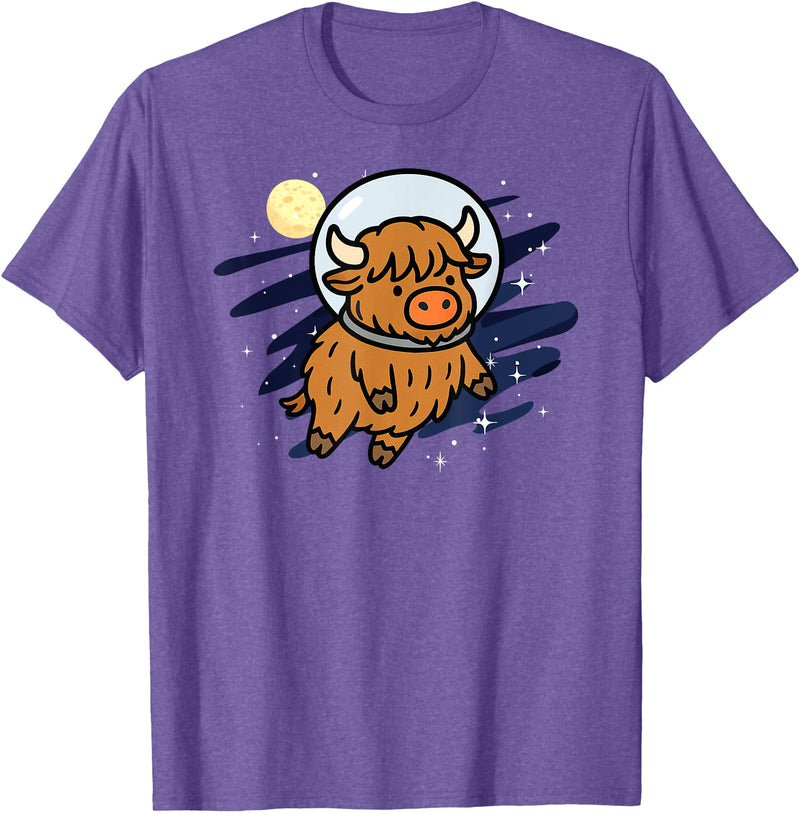 HighlandCowAxis1 Highland Cow Astronaut Space Animal Lover Moon Boys Girls T-Shirt - Purple Heather