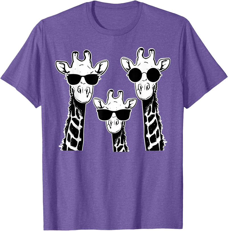 Giraffe Animal Sweet Graphic Giraffes Family with Sunglasses - Giraffe T-Shirt Small - Purple Heather