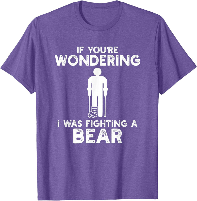 I Was Fighting A Bear Humor Designs Co. Funny Humour I Was Fighting A Bear T-Shirt - Purple Heather
