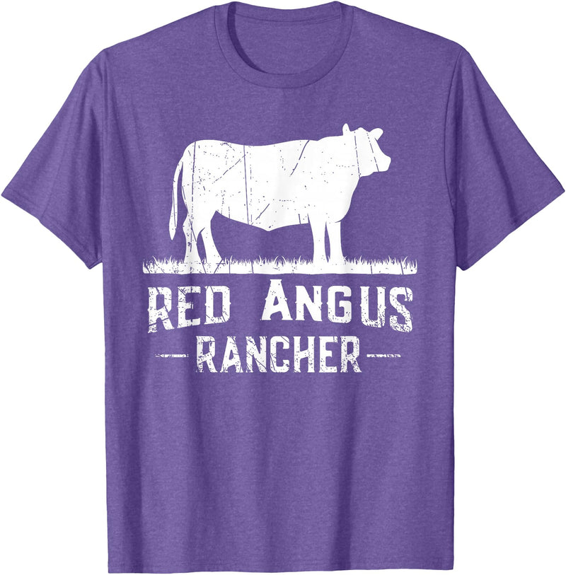 Funny Red Angus Farmer Gift for Cattle Lover Cow Breeder - Red Angus Rancher T-Shirt - Purple Heather