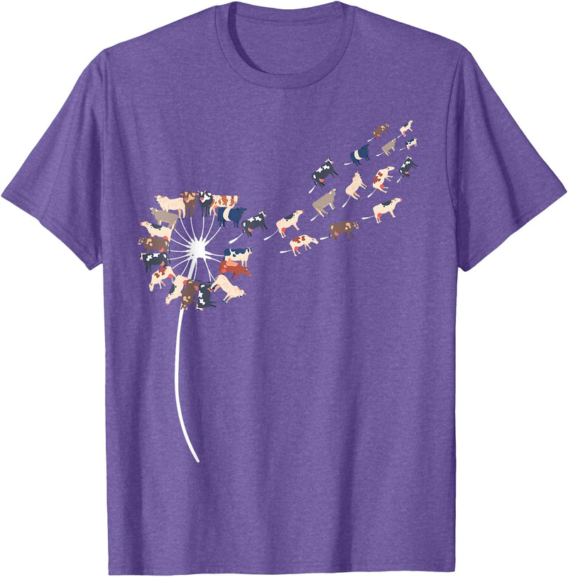 Womens Cow Design Dandelion Cows Stuff for Cow Lover | Womens Cow T-Shirt - Purple Heather