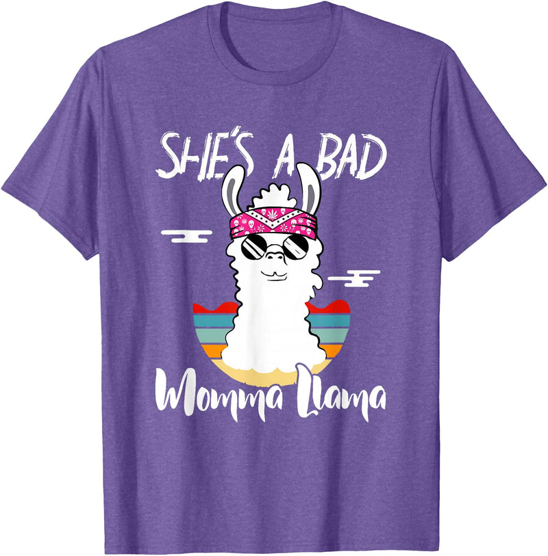 Shes a Bad Momma Llama - Mama Mom - DressedForDuty She's a Bad Momma Llama - Mama Funny - Vintage Mom Gift T-Shirt - Purple Heather