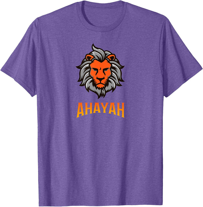 Hebrew Print Ahayah Lion of Judah T-Shirt - Purple Heather
