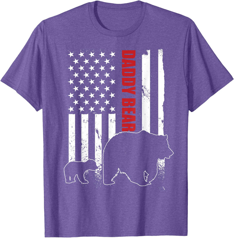 Vintage Gift for proud Dad 4th of July Daddy Bear with cub American Flag Papa Bear Father's Day T-Shirt - Purple Heather