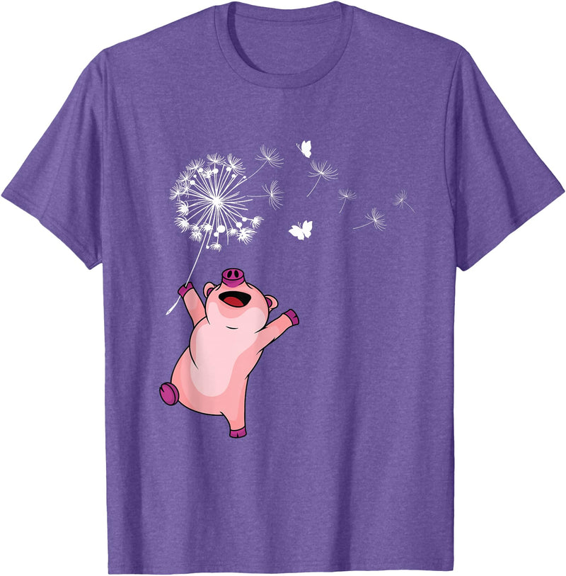Pig Gifts For Men & Women Happy Pig Lover Kids Dandelion Nature Dancing Pig T-Shirt - Purple Heather