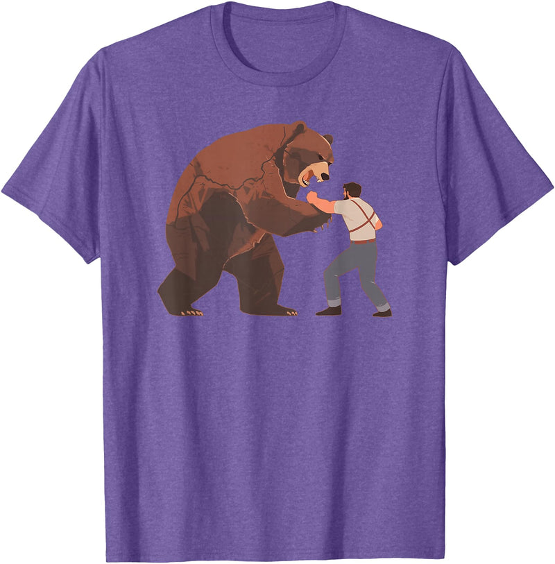 Outdoor lover funny outfits Bear Challenge - Funny Man Against Wild Bear Fighting T-Shirt - Purple Heather